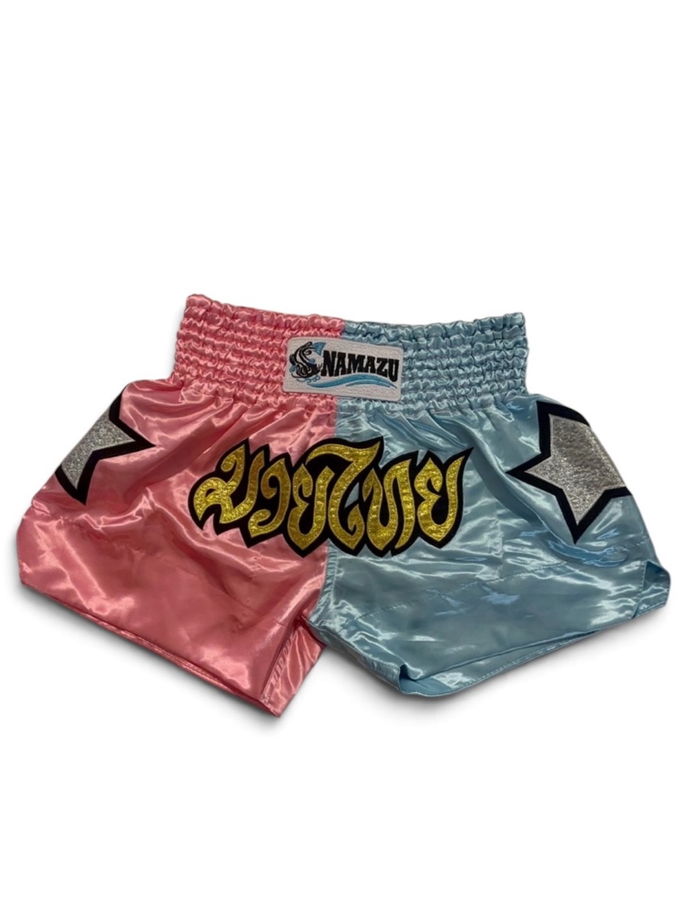 Title: Namazu Muay Thai Boxing Shorts Pink Blue Gold Satin L